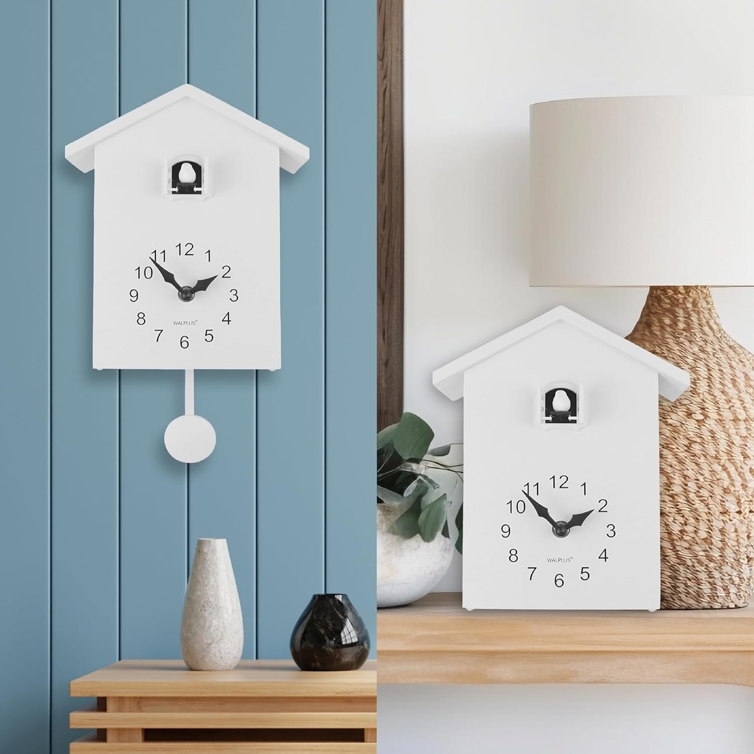 Minimalist Cuckoo Wall Clock Battery Operated Modern Pendulum 25cm
