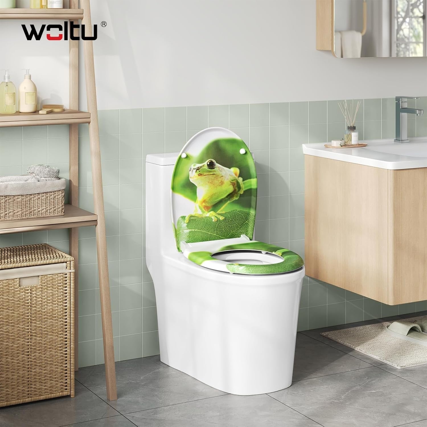 O-Shaped Toilet Seat Soft Close Quick Release Decorative Motif Top Bottom Mount