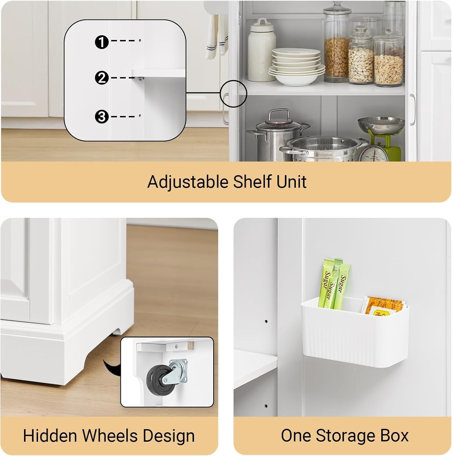 Rolling Kitchen Island with Expandable Stainless Steel Worktop & Storage