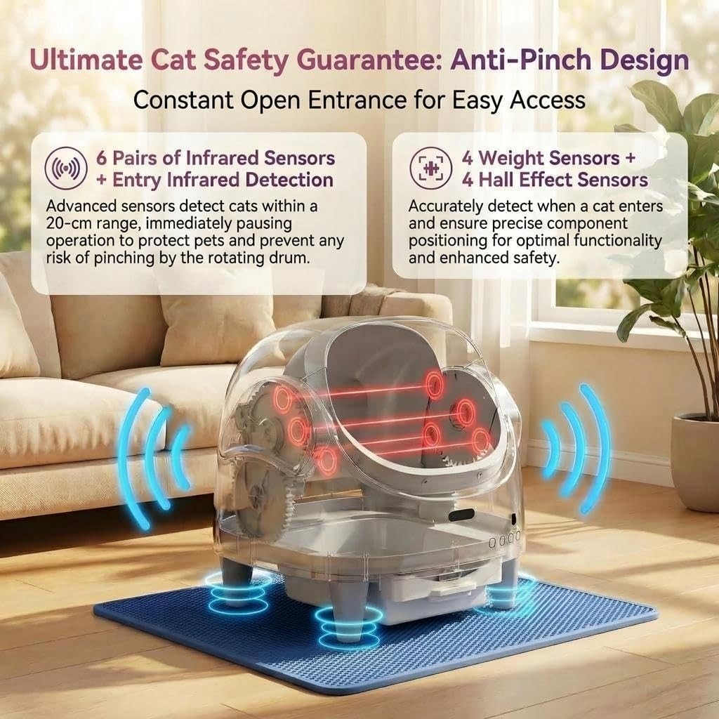 Self Cleaning Cat Litter Box APP Monitor Auto Open Top Grey XL