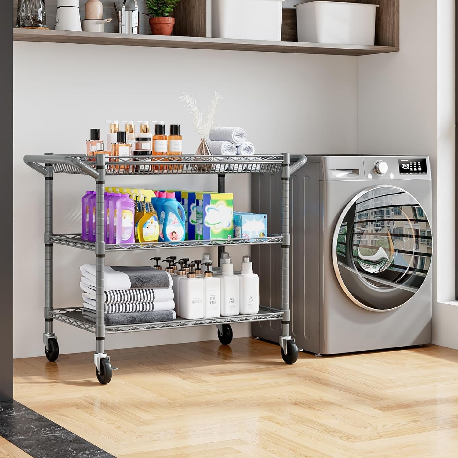 Heavy Duty Utility Cart 3 Tier Rolling Metal Storage Trolley on Wheels