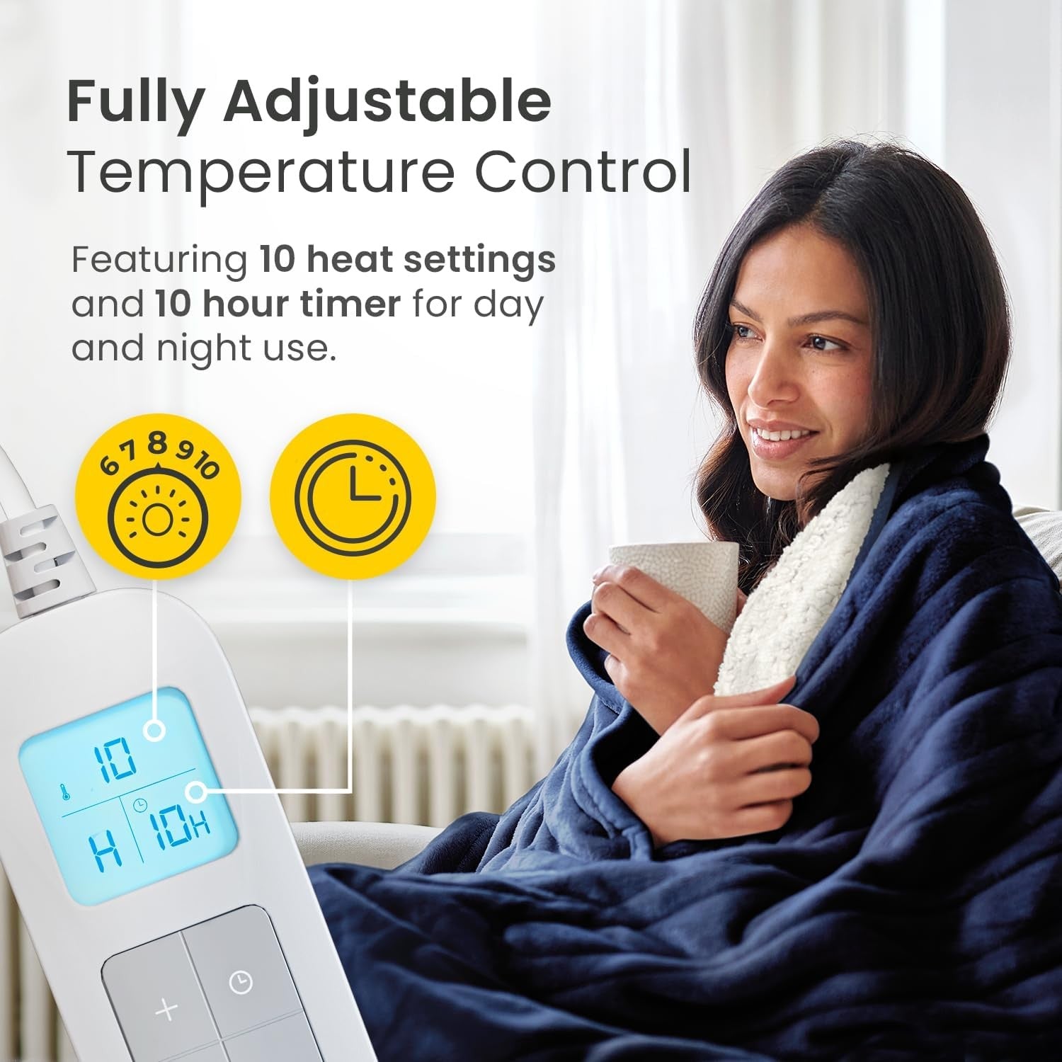 Electric Heated Throw Blanket Sherpa Fleece Remote 10 Heat Levels 160x130cm