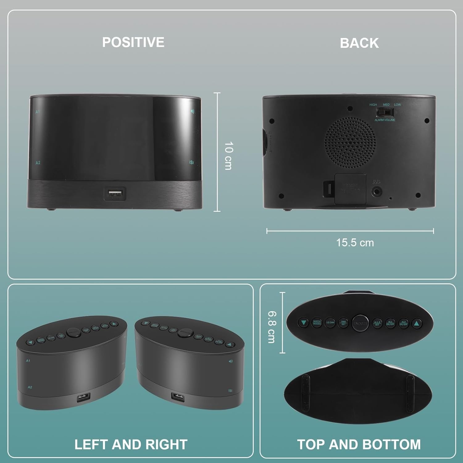 Extra Loud Alarm Clock with Bed Shaker Wireless Heavy Sleepers Black