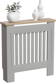 Small Olive Grey Radiator Cover Cabinet MDF Slatted Grill with Wood Top Shelf