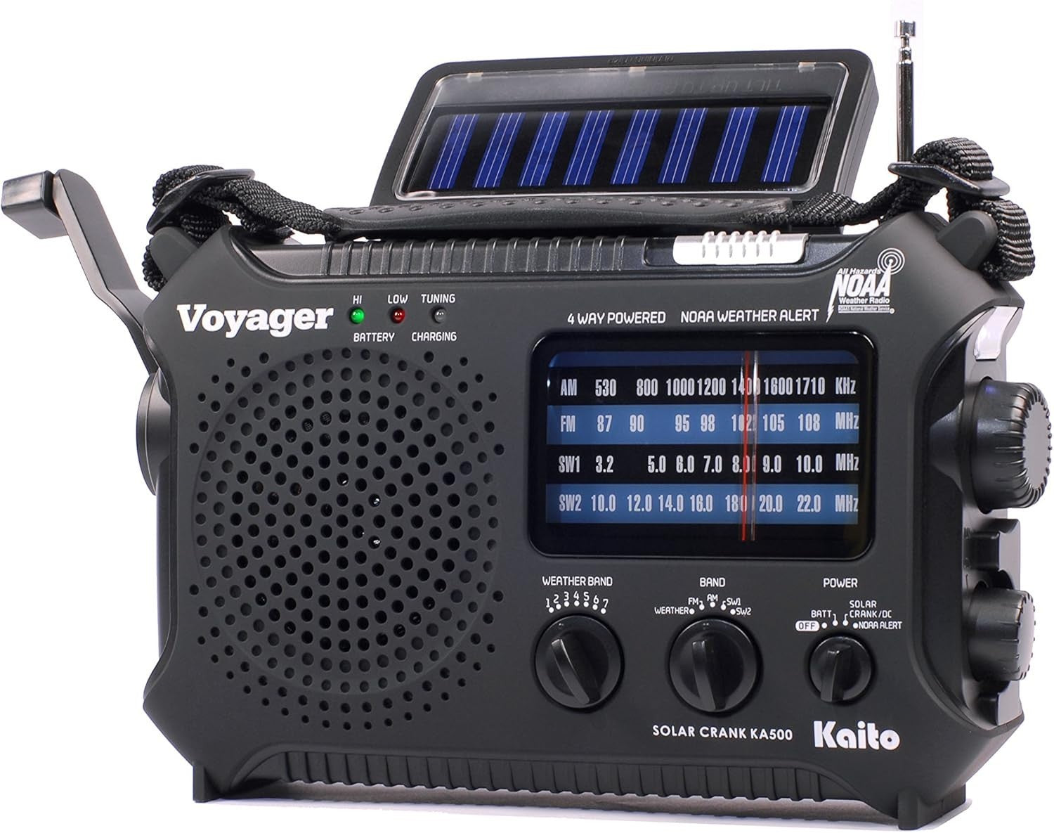 Emergency Weather Alert Radio Solar Hand Crank AM FM SW 7 Band Black