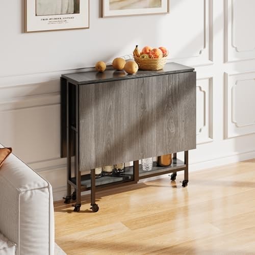 Space-Saving Folding Dining Table with Wheels & Storage Shelves