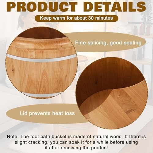 Wooden Foot Bath Bucket with Massage Roller Insulated Deep Soak Spa