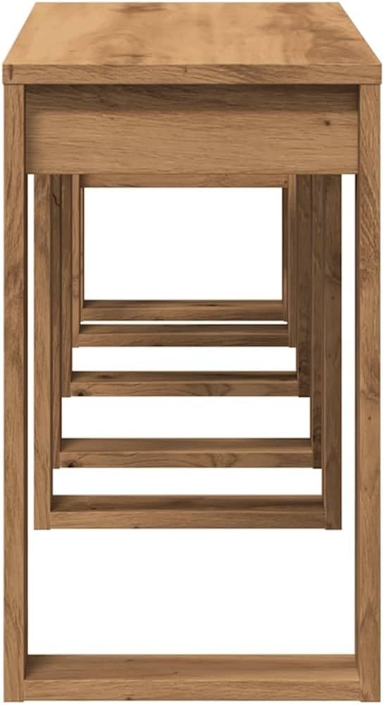 Artisan Oak Nesting Coffee Table End Side Wheel Wood Living Room Set
