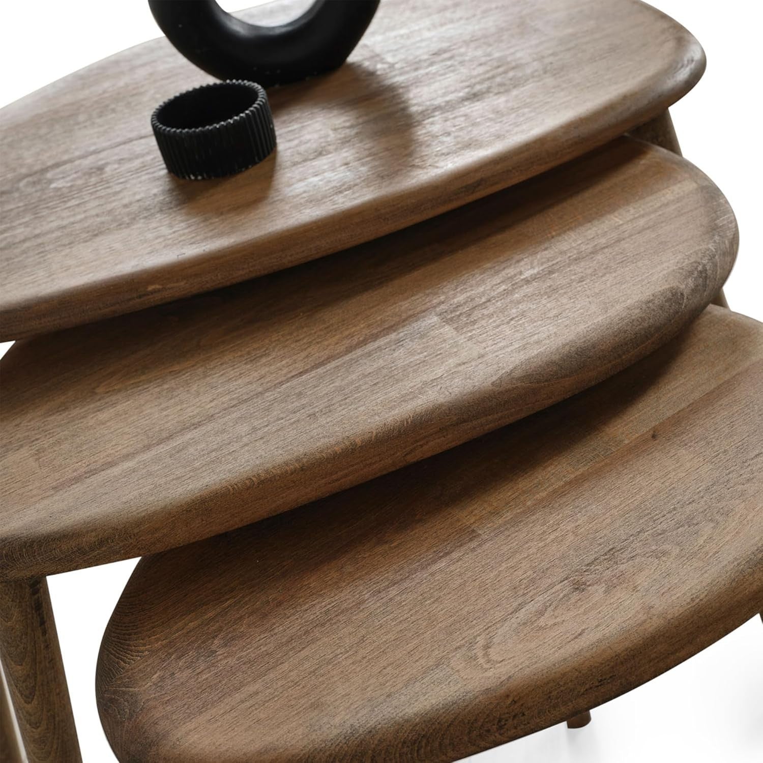 3 Pcs Nesting Coffee Table Set Mid-Century Modern Wood Walnut Oval Side End