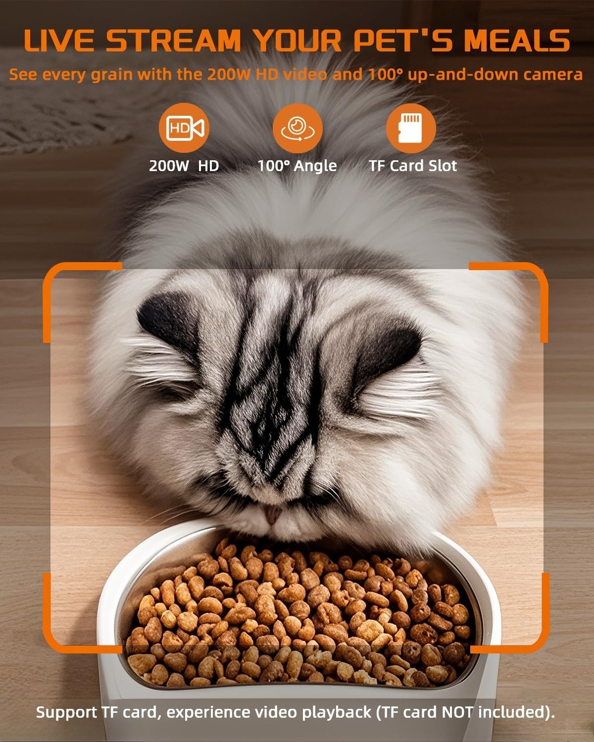 Smart Cat Feeder Camera WiFi App Control 1080P HD 4L Auto Dispenser