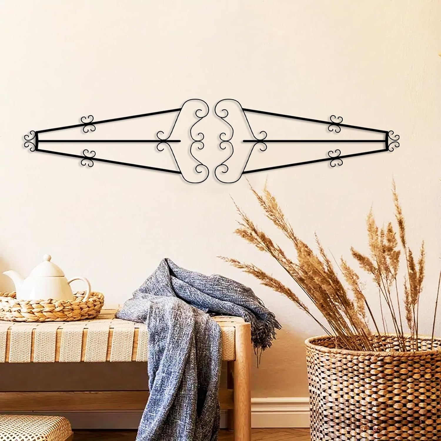 Abstract Metal Wall Art Scroll Modern Minimalist Black Above Door Decor