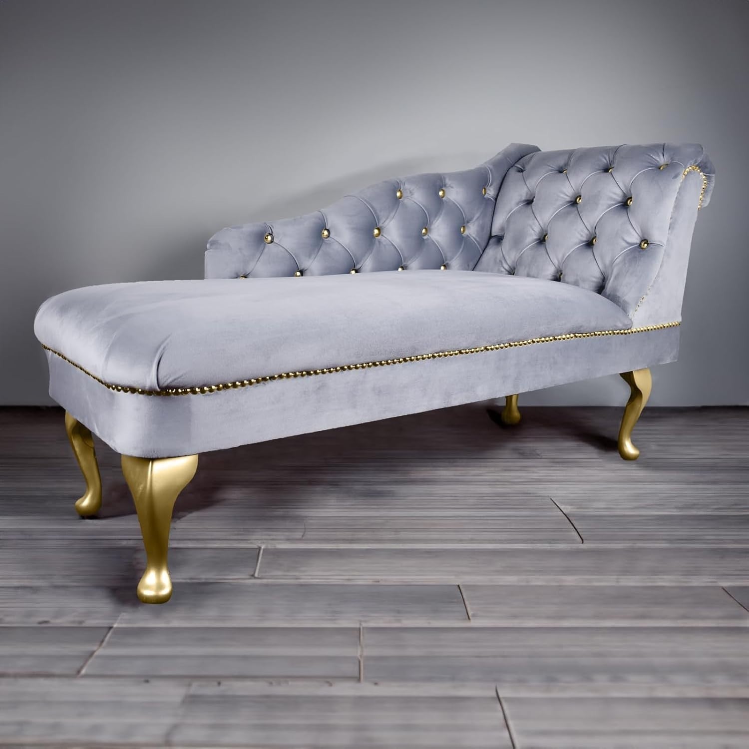 Velvet Chaise Lounge Sofa Tufted Right Hand Chair Platinum Bedroom Living