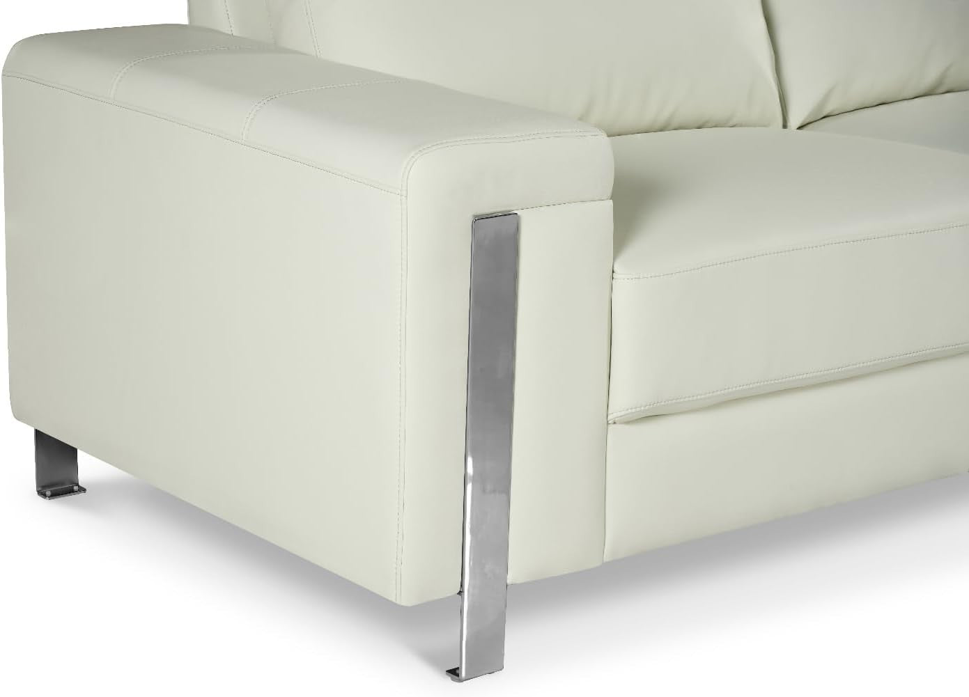 White Faux Leather 5-Seater L-Shaped Corner Sofa with Chaise – Durable Vegan Lea