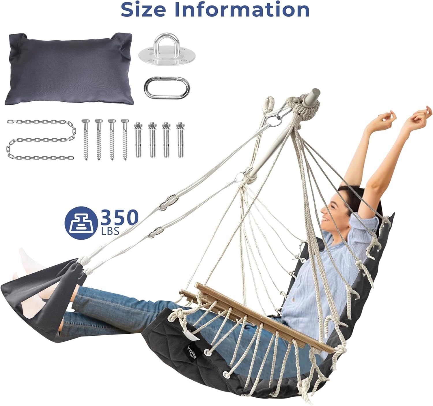 Hammock Chair Swing for Adults | XL Padded Seat, 350lbs, Indoor/Outdoor