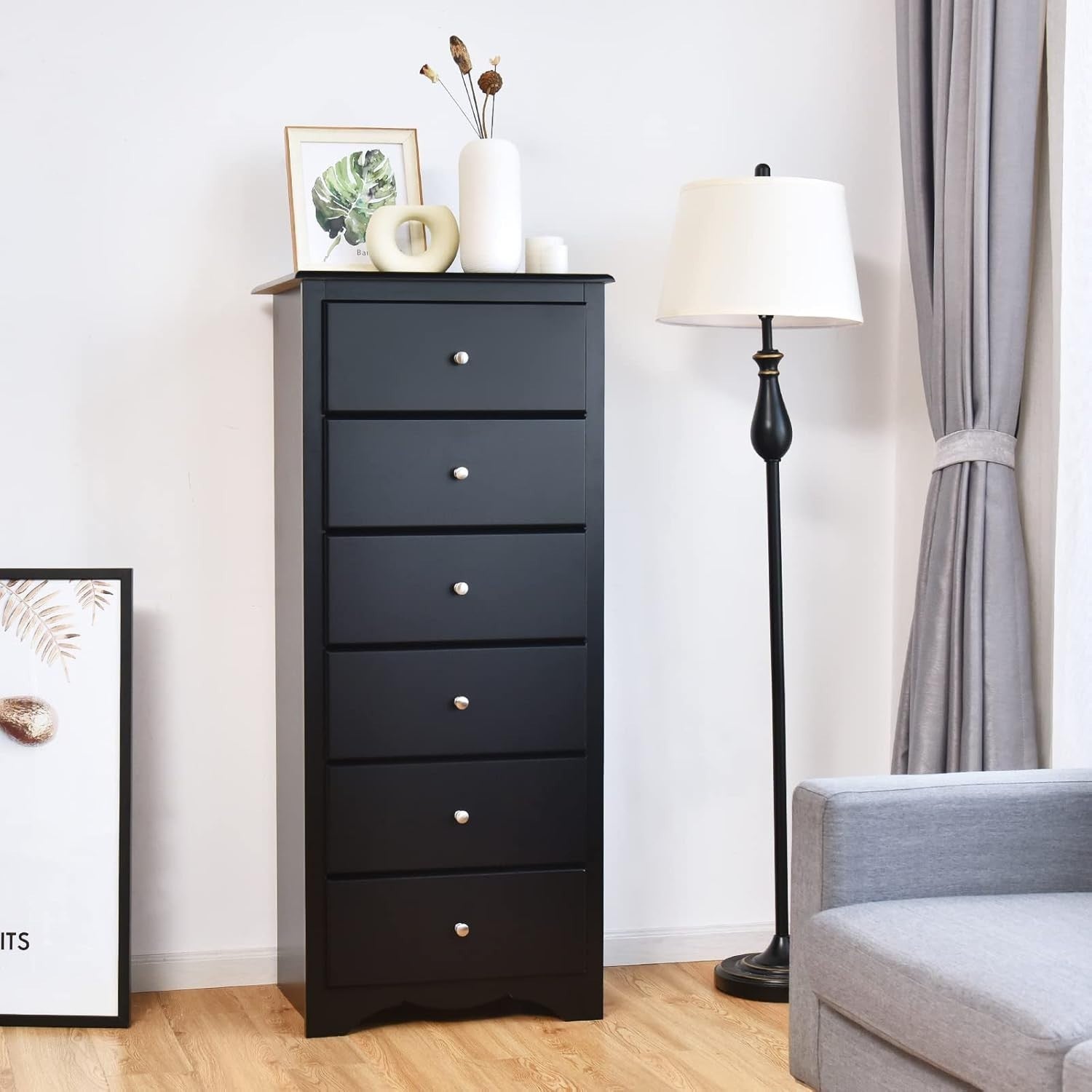 6-Drawer Tall Wooden Dresser Cabinet for Bedroom, Hallway & Living Room