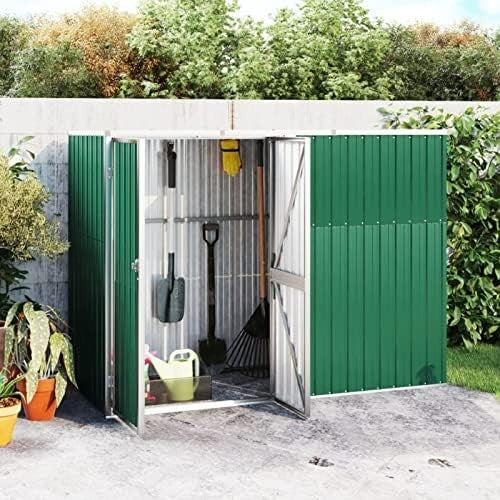 Outdoor Metal Garden Shed with Sloped Roof & Handle Green 225x89x161cm