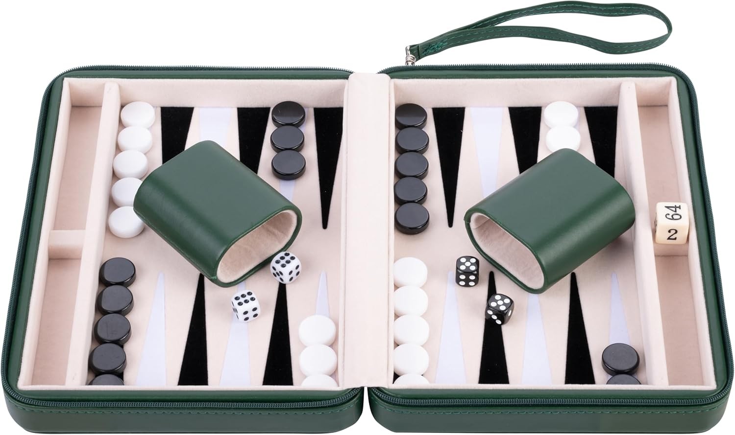 Travel Backgammon Set 9in Zip Pouch Leather Portable Board Game