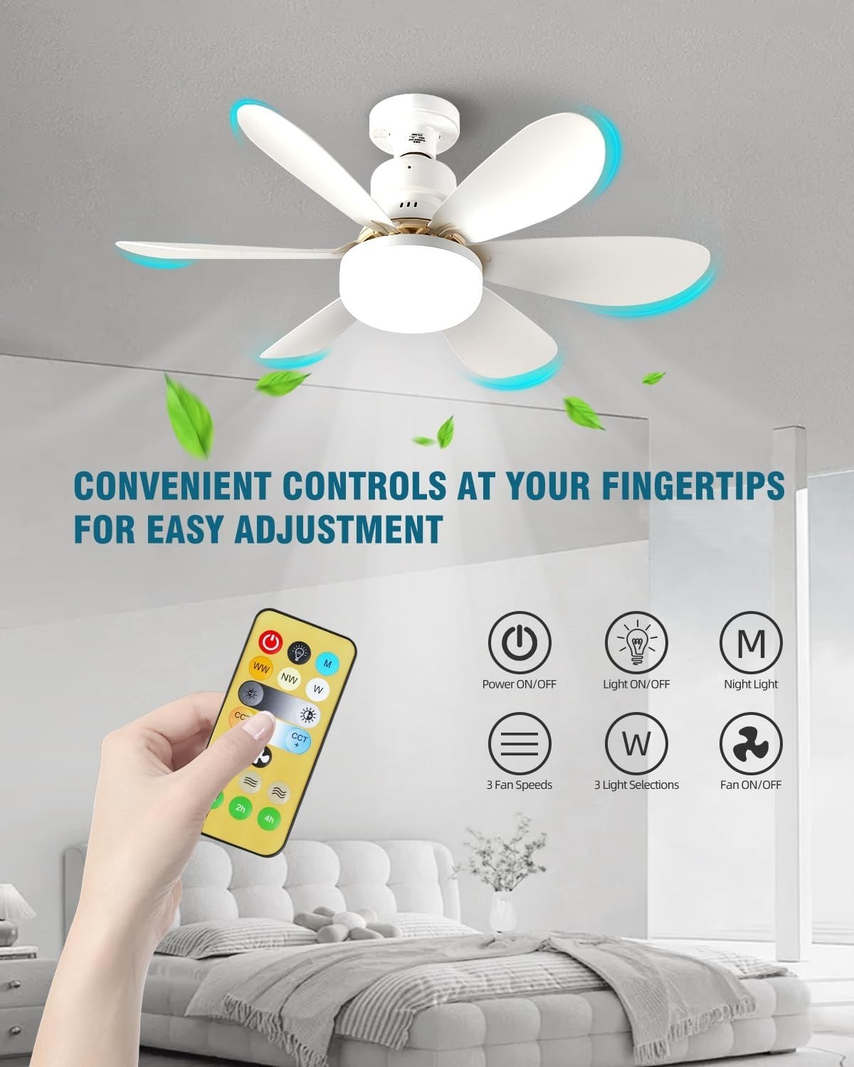 Screw-in Ceiling Fan Light, E27 LED, 3 Speeds, 3 Colors, Remote, Quiet