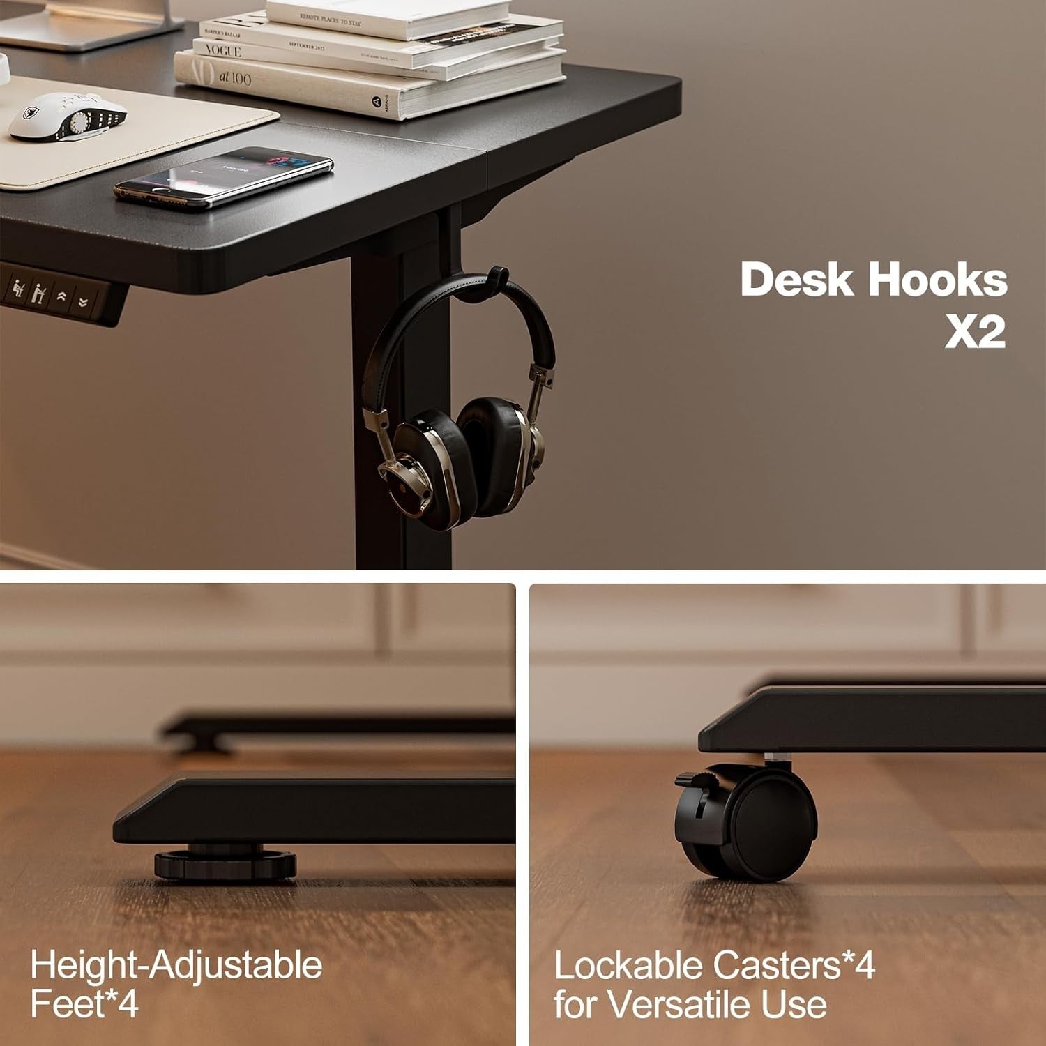 Electric Standing Desk 100x60cm w/Memory Control, Adjustable Height, Black