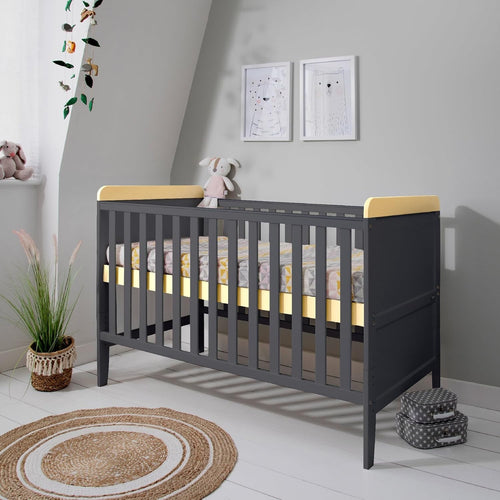 3in1 Mini Cot Bed with Drawer Toddler Sofa Adjustable Height Wooden Frame Grey