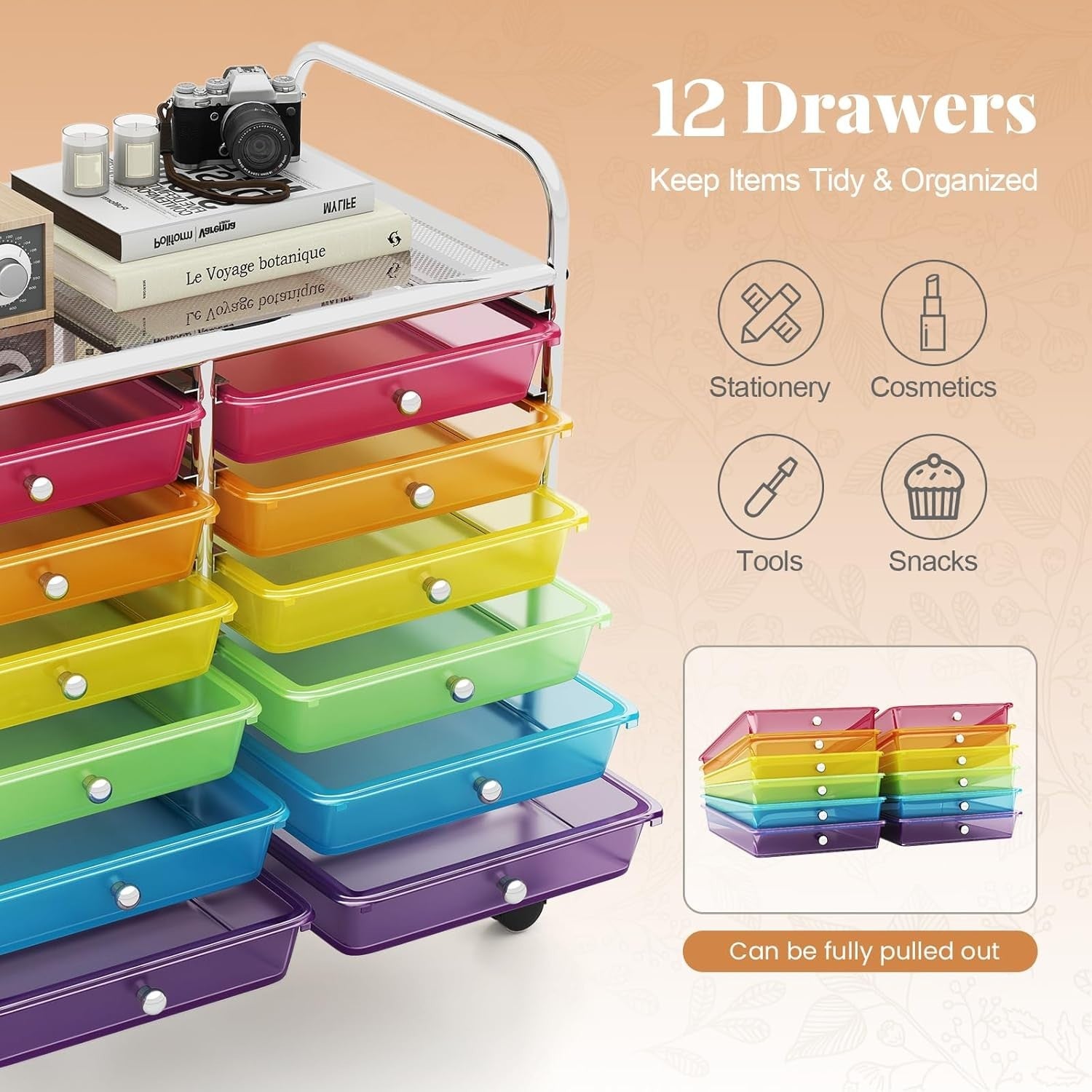 12 Drawer Rolling Storage Cart Rainbow Utility Trolley Organizer Wheels