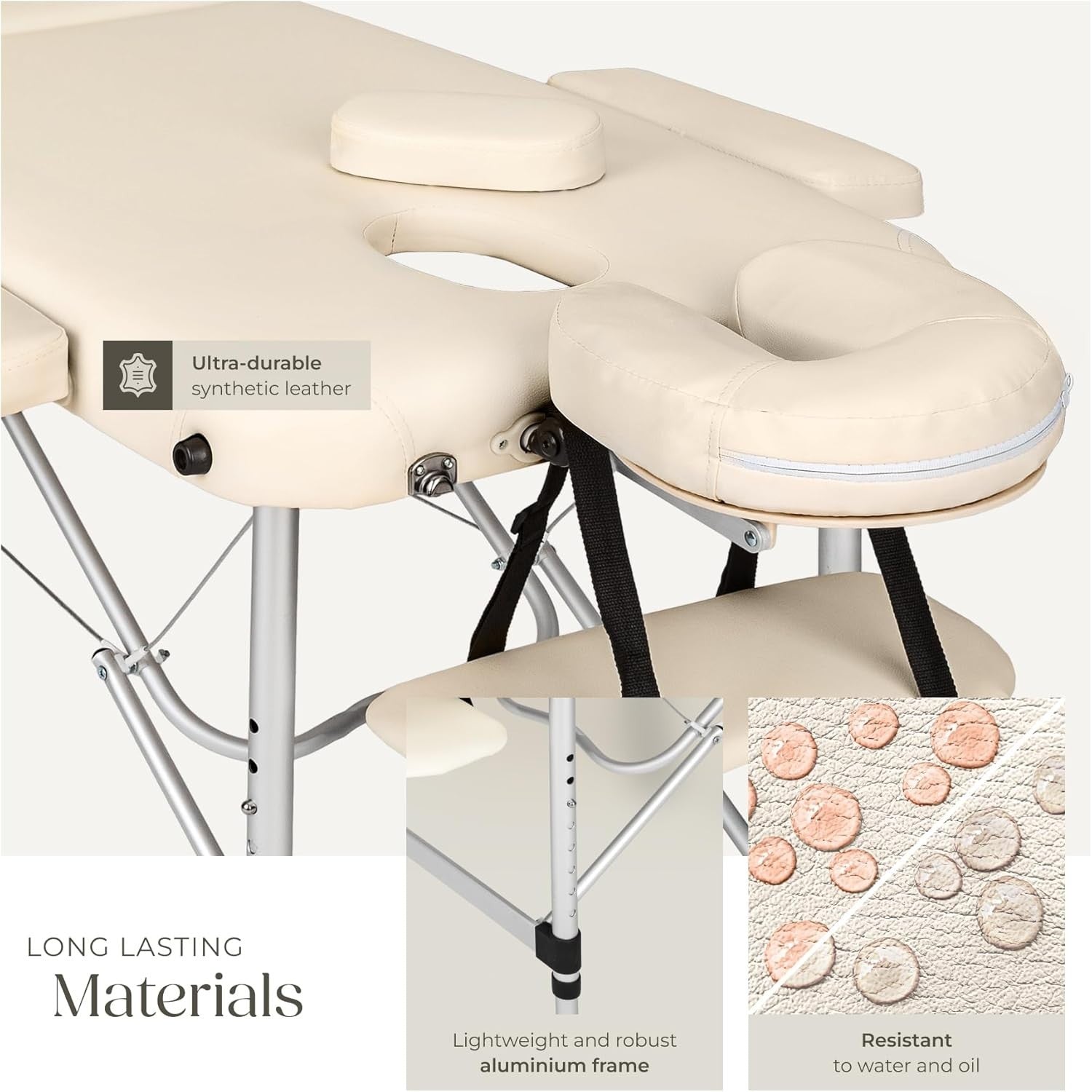 Portable Massage Table Foldable Height Adjustable Aluminium Bed + Bag Beige