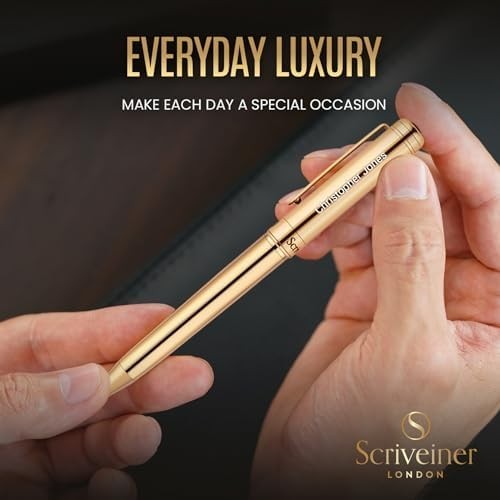 Luxury Personalised Ballpoint Pen – Gold Brass Finish, Refillable Black Ink
