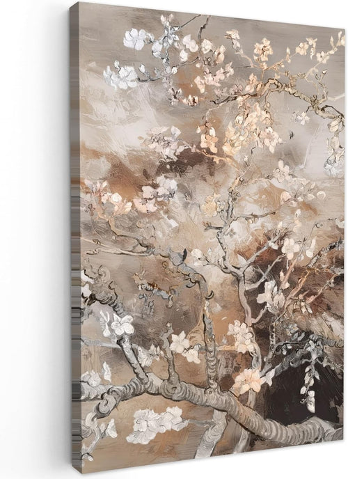 Almond Blossom Canvas Wall Art 40x60cm Beige Floral Print