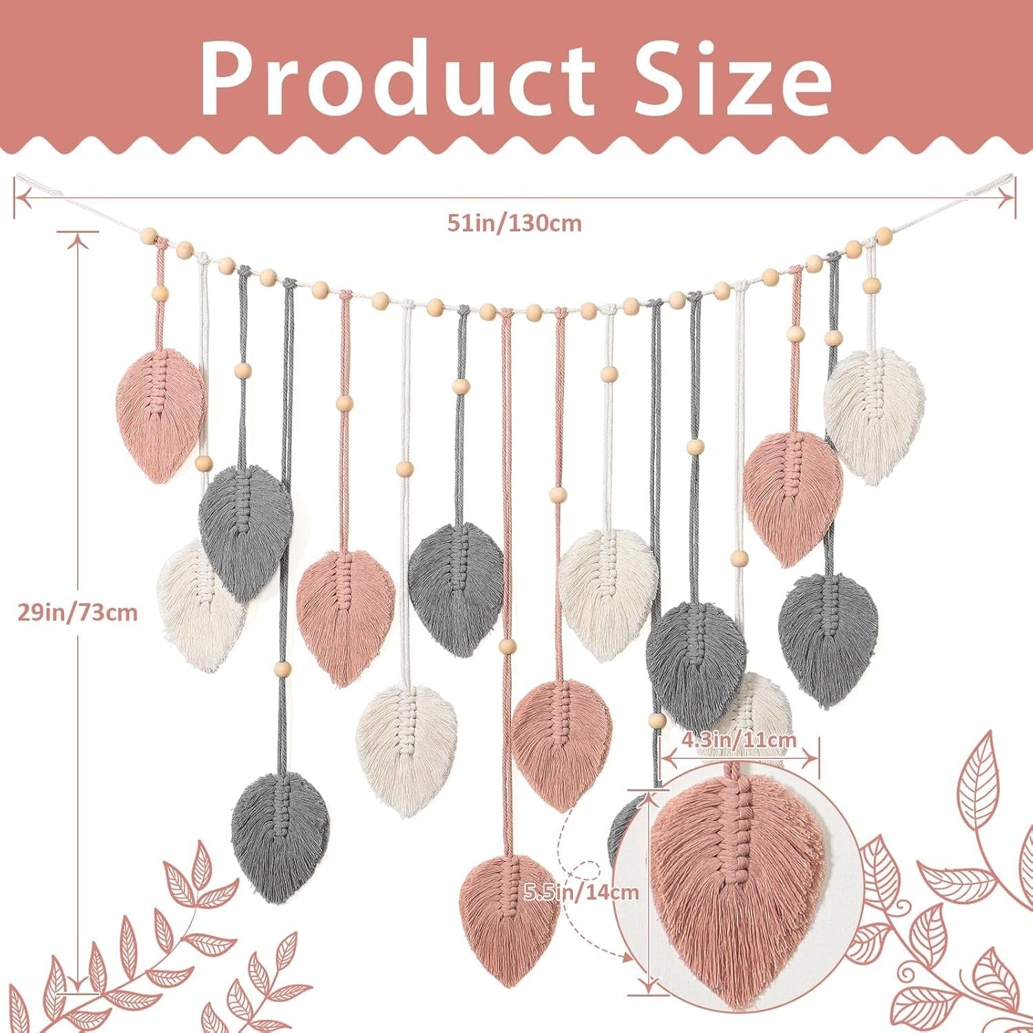 Large Boho Macrame Wall Hanging Leaf Tapestry Home Decor 73x130cm
