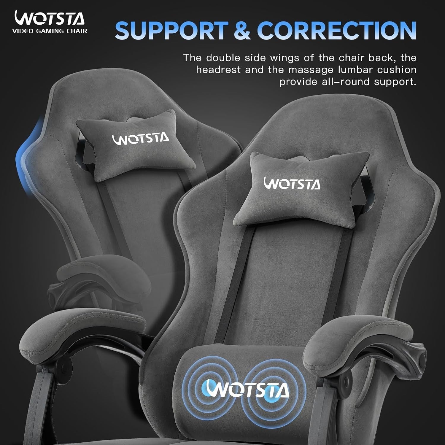 Ergonomic Suede Gaming Chair with Footrest & Lumbar Support, 330LB Capacity