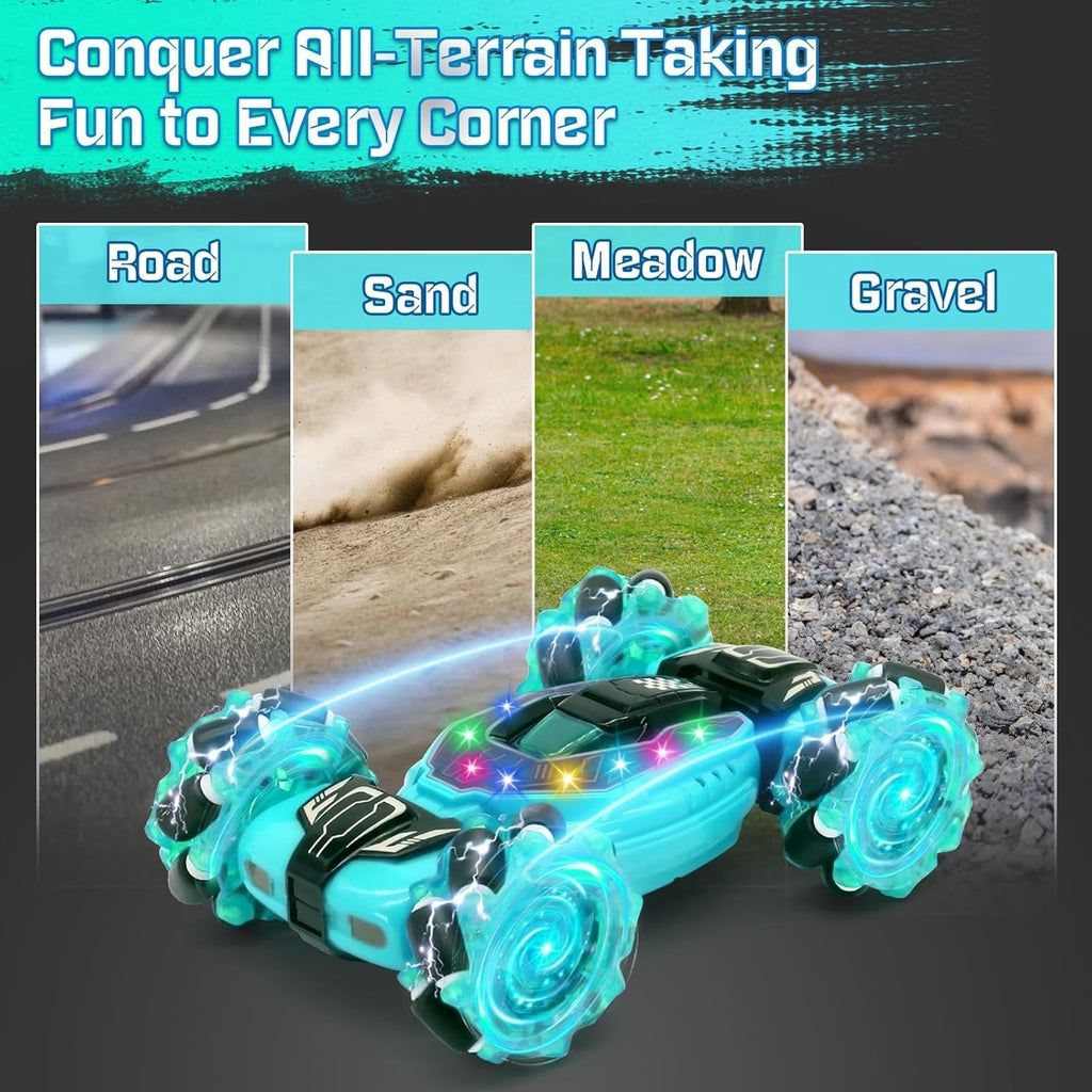 4WD RC Stunt Car 360° Flip – LED Lights, Rechargeable Toy for Kids 6–12