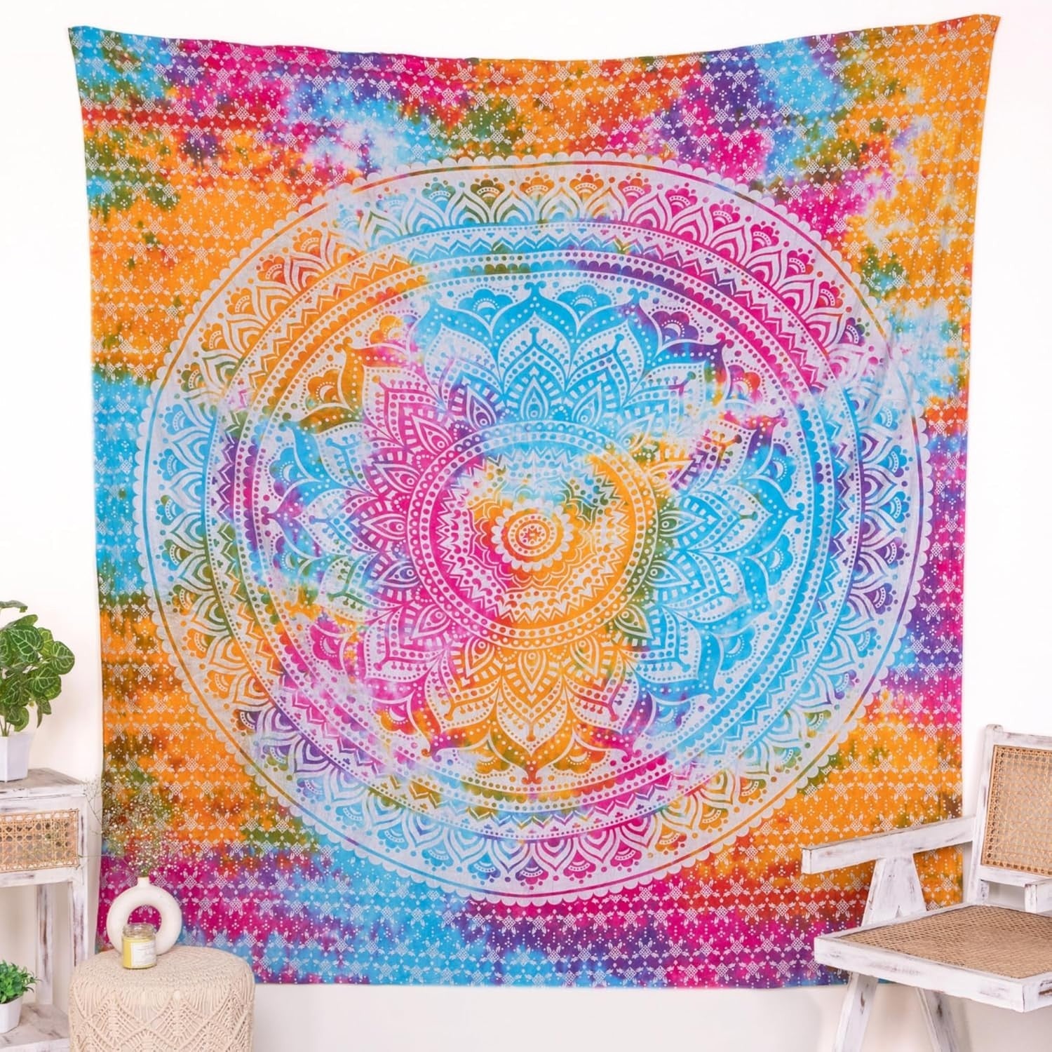Multicolor Mandala Cotton Tapestry 137x213cm Boho Wall Decor