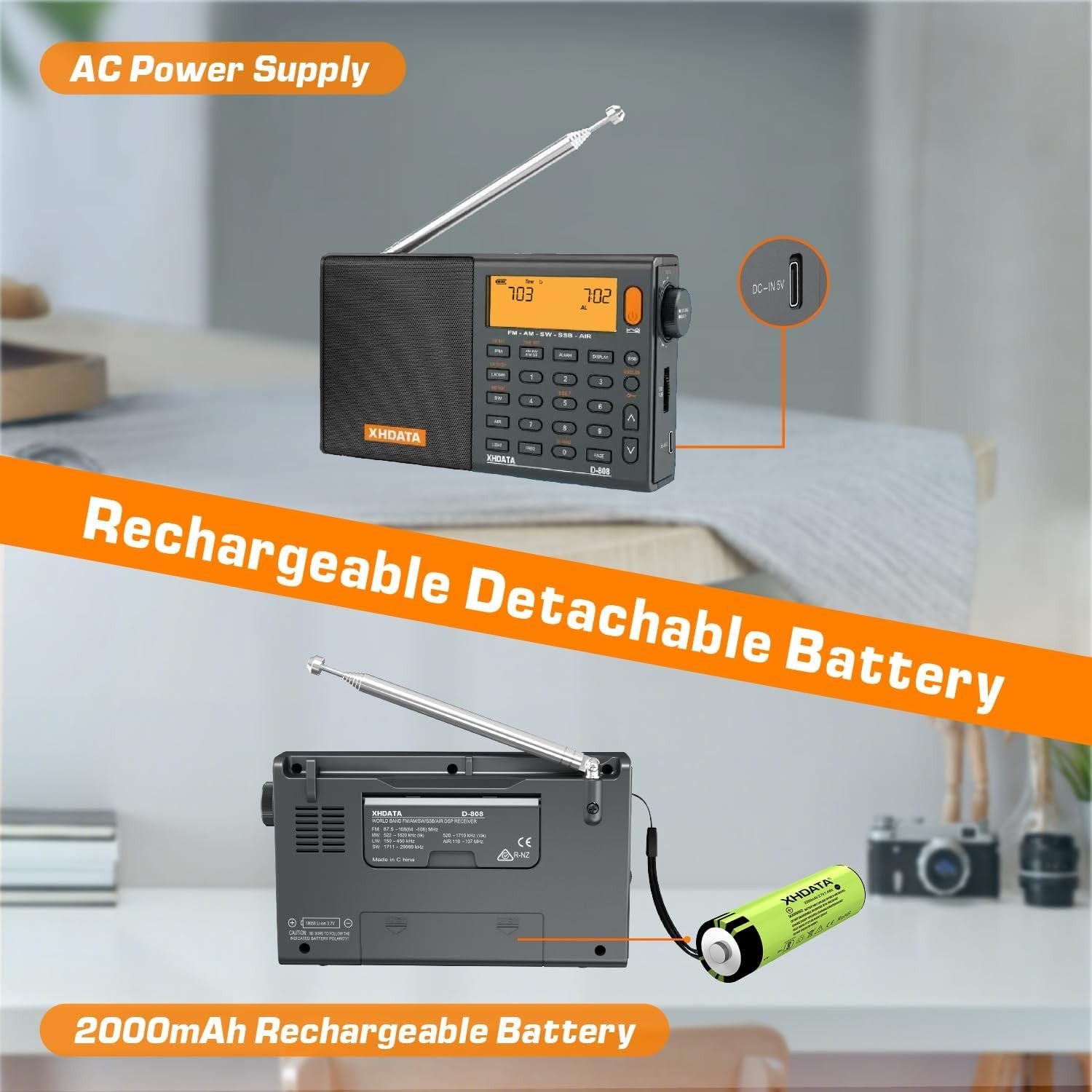 Portable Digital FM AM SW Radio Rechargeable External Antenna SSB RDS