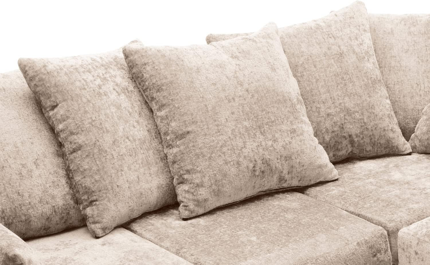 Cream L-Shaped Chenille Sofa 3-Seater Foam Cushions Modern Living Room