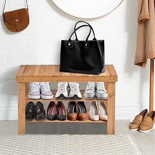 3-Tier Natural Bamboo Shoe Storage Bench with Seat for Entryway & Hallway