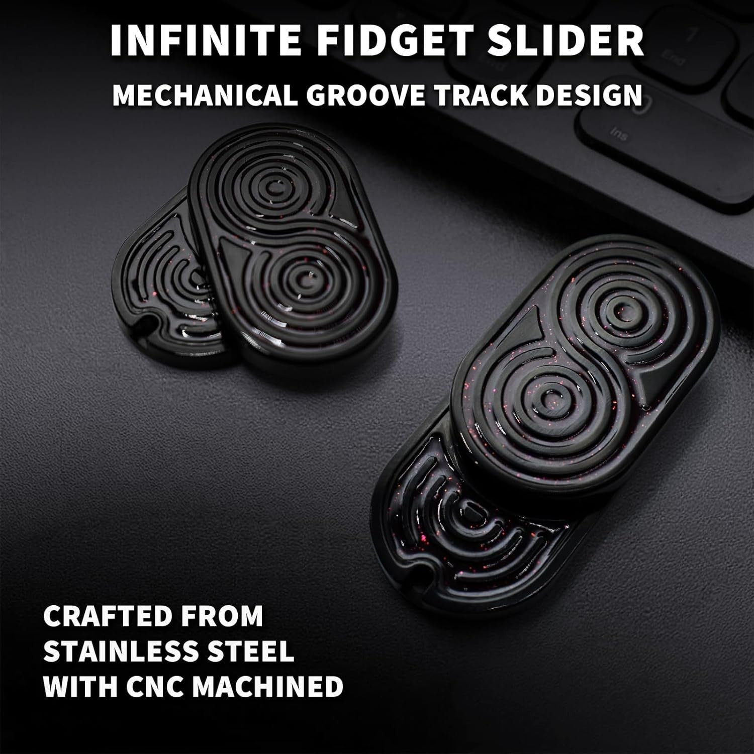 Black Crystal Infinity Fidget Slider Ratchet Clicker Stress EDC