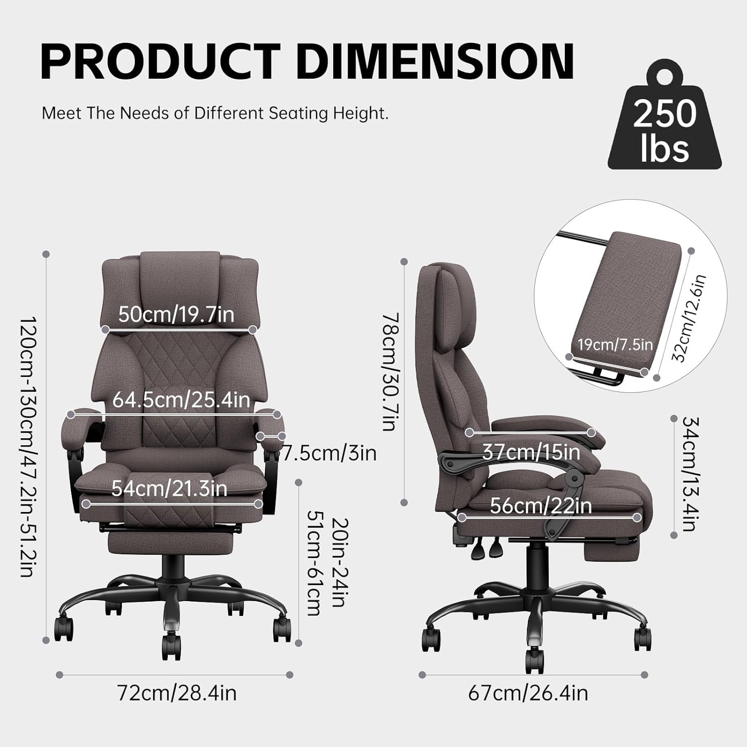 Ergonomic Executive Office Chair Recliner with Footrest 350lbs Brown