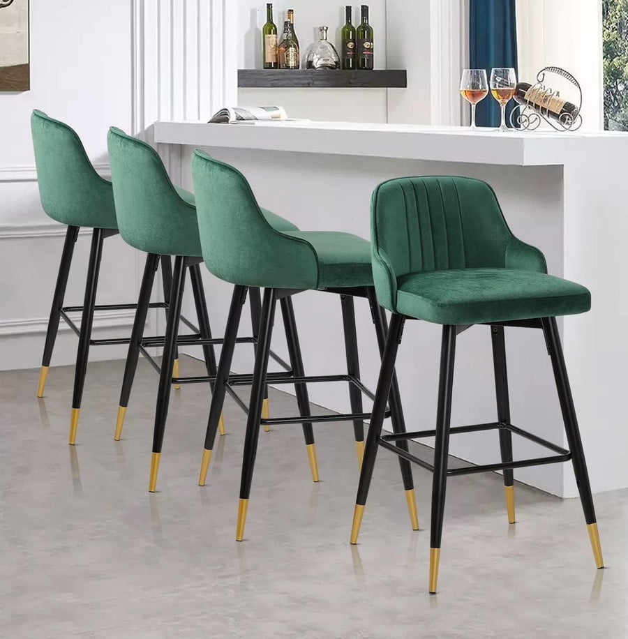 Green Velvet Swivel Bar Stools Set of 4 – Luxury Bar Height Chairs