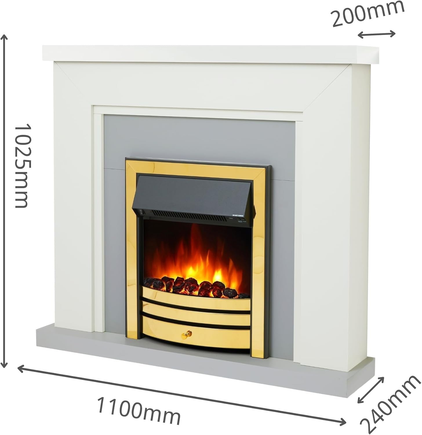 Electric Fireplace 42" LED Fire Suite Remote White Grey Brass Insert