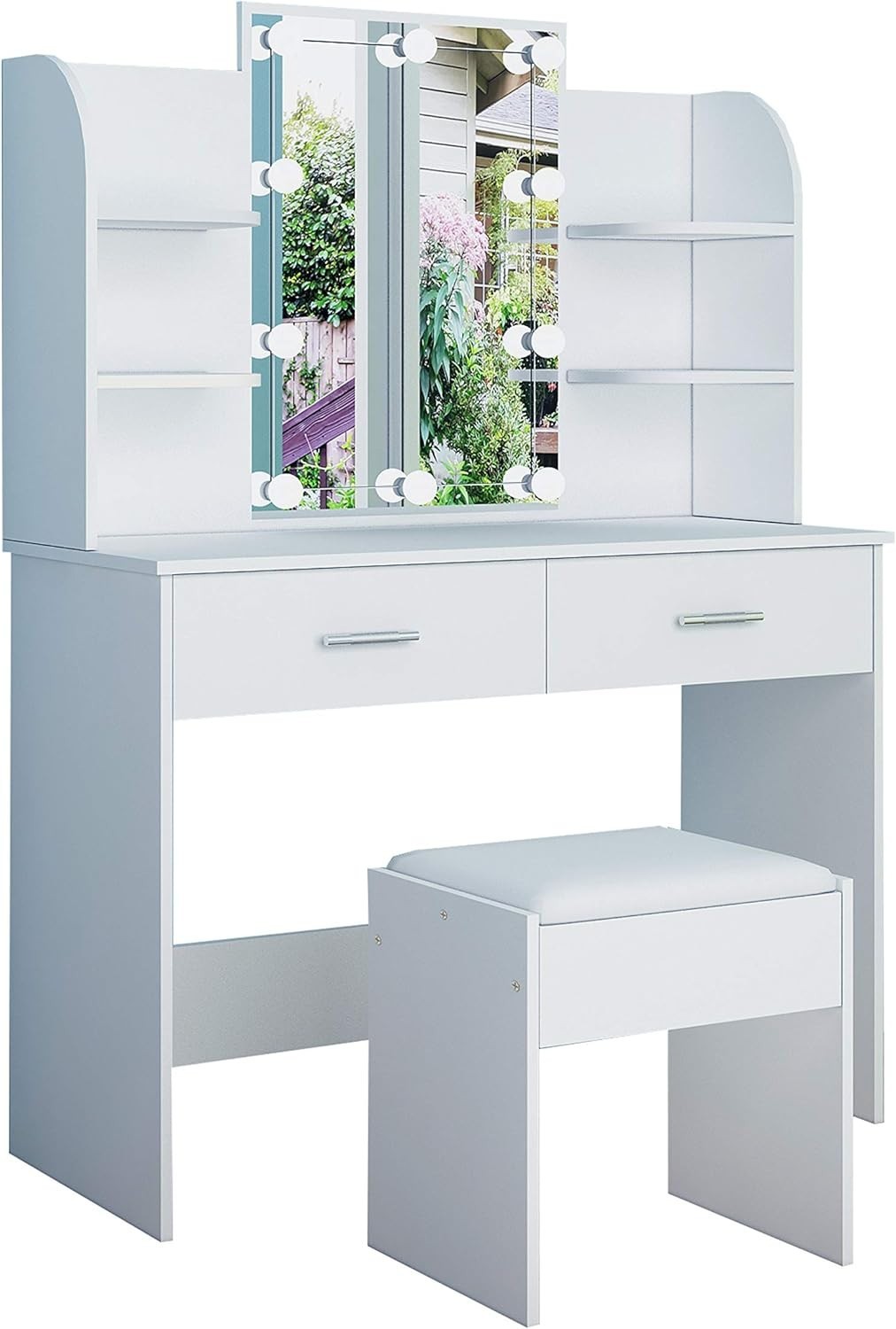 Vanity Dressing Table with Lights Mirror Stool Drawers Storage Makeup Desk