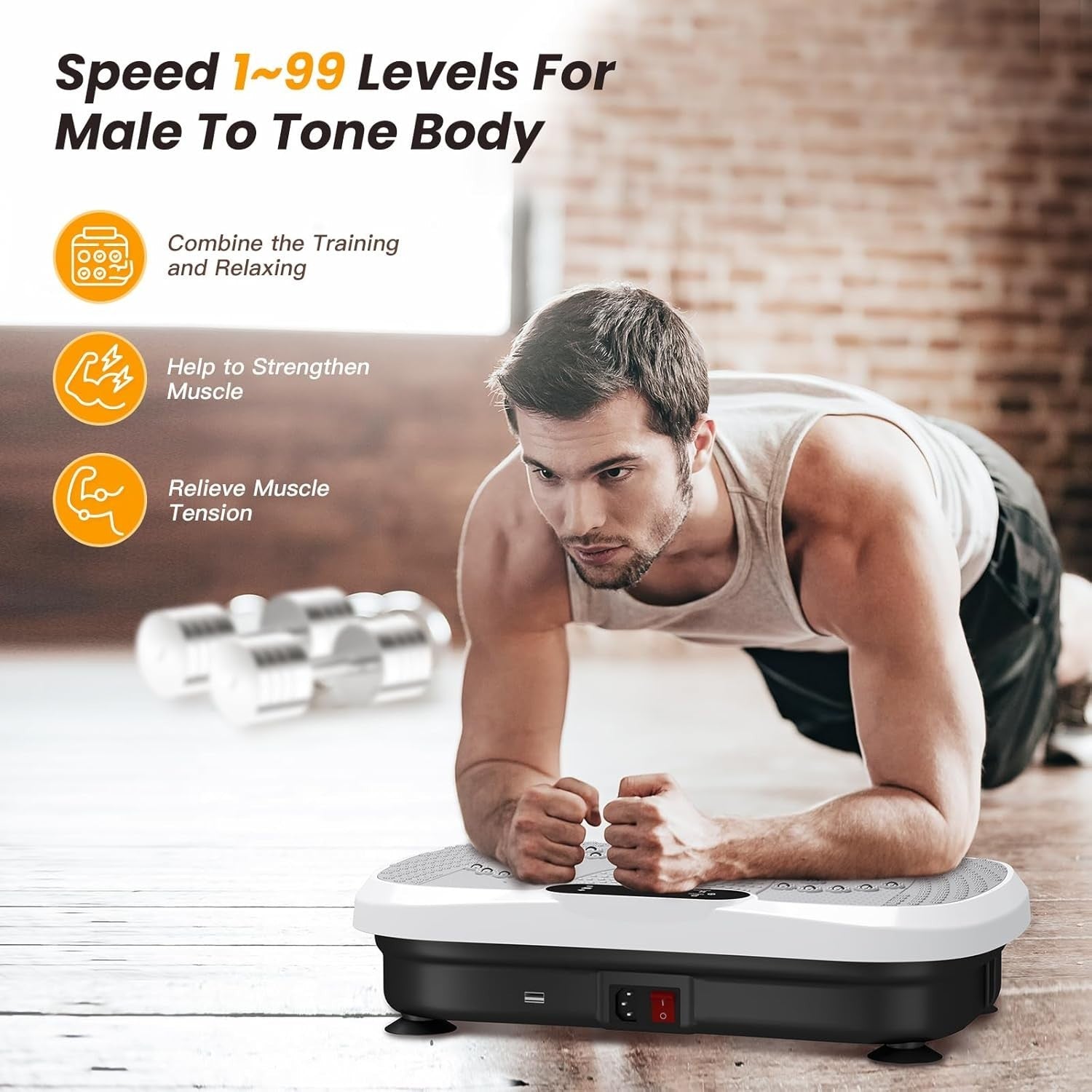 Slim Vibration Plate Fitness Platform 99 Speeds Bluetooth Home