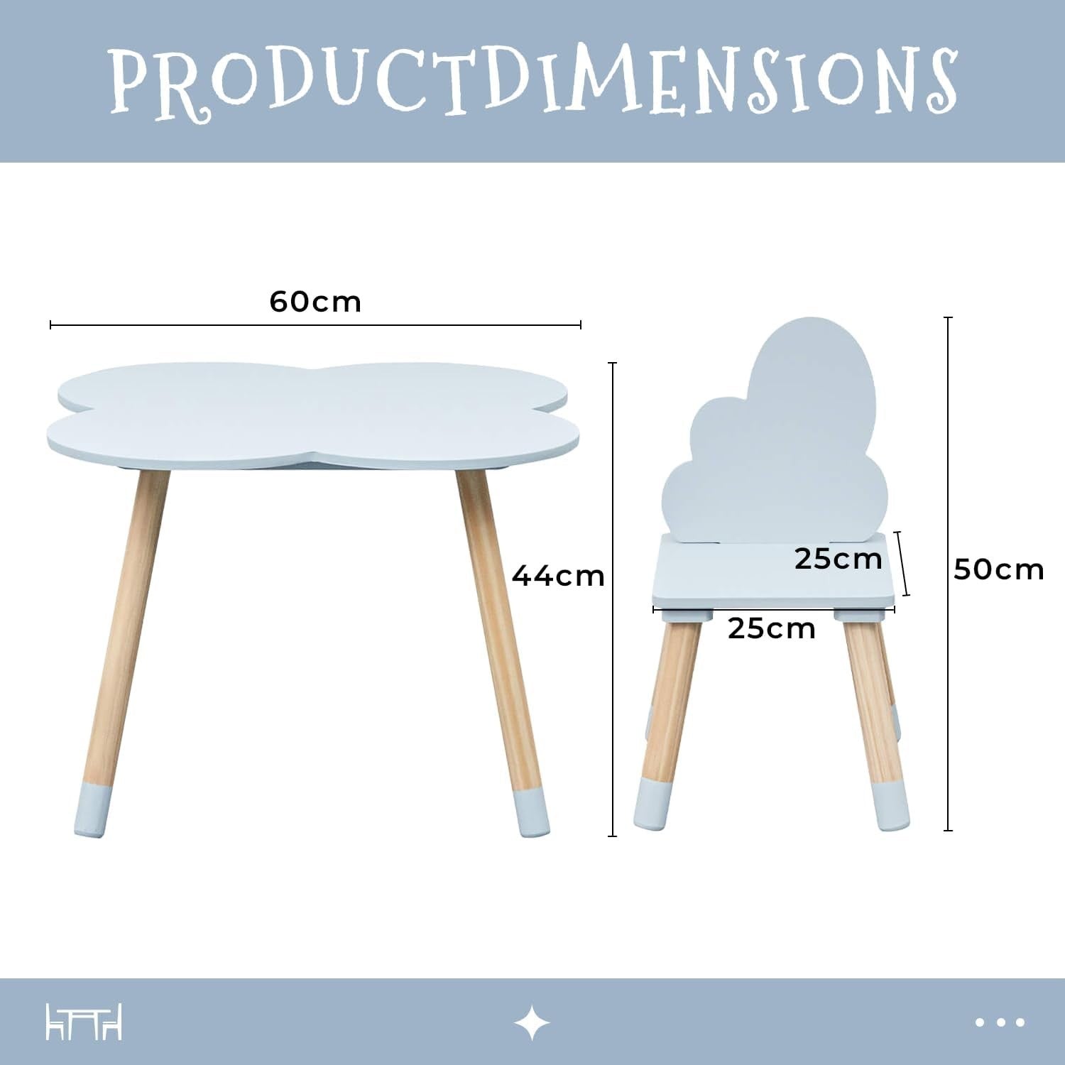 Kids Table & 2 Chairs Set Sky Blue & Brown, Safe Non-Toxic MDF, Easy Assemble