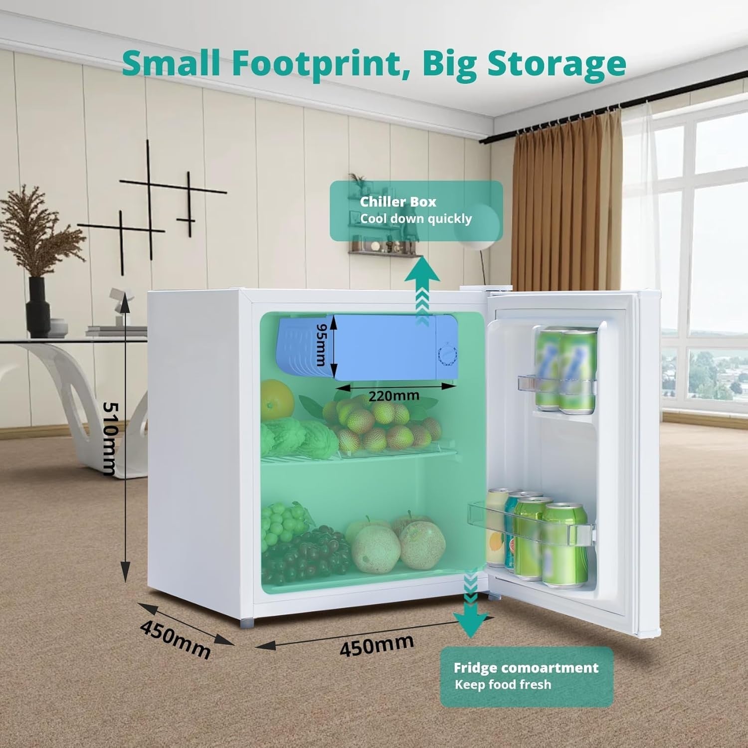 48L Mini Fridge Countertop Compact Cooler Freezer White Energy E
