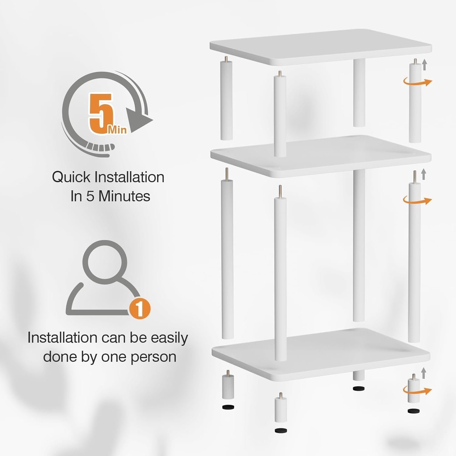 White 3-Tier Slim Side Table with Storage Shelf – Bedside End Table