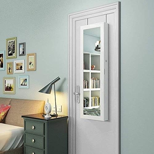 Pure White LED Wall Door Mounted Jewellery Cabinet Lockable Mirror