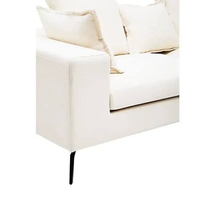 Cream 3 Seater Sofa Linen Upholstery w/ Black Legs Modern Minimalist