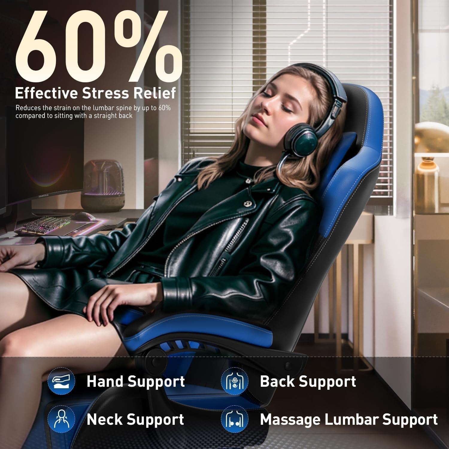 Massage Gaming Chair, Gaming Chair With Footrest Ergonomic Computer Chair for Ad