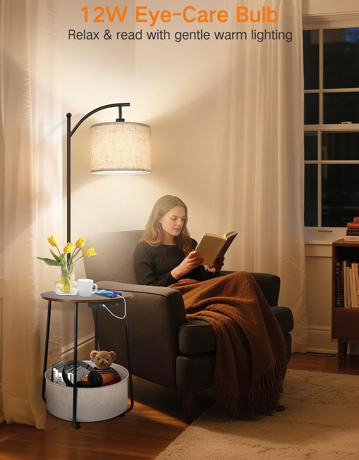 Multifunctional Floor Lamp with Table, USB Charging & 3 Light Modes