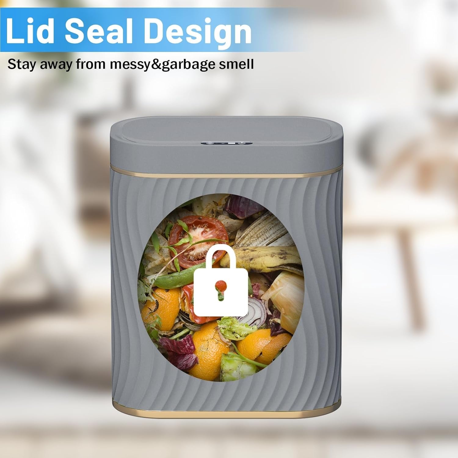 2.6 Gallon Touchless Bathroom Bin Waterproof Slim Smart Trash Can Grey