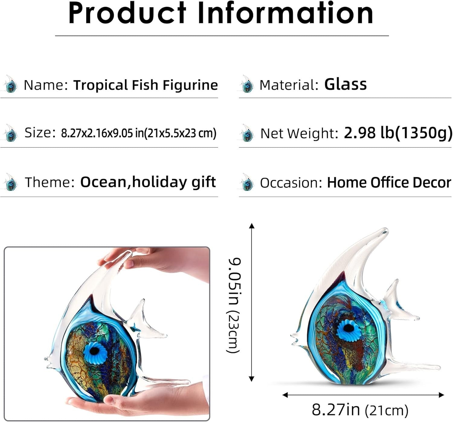 Hand Blown Glass Tropical Fish Sculpture • Colourful Art Figurine